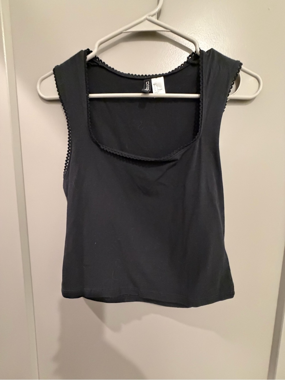 Divided Black Scoop Neck Tank with Picot Trim